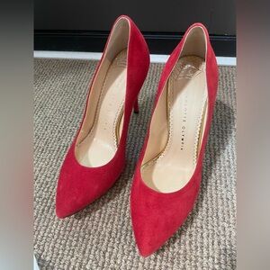 Charlotte Olympia Suede Red Heels size 37.5